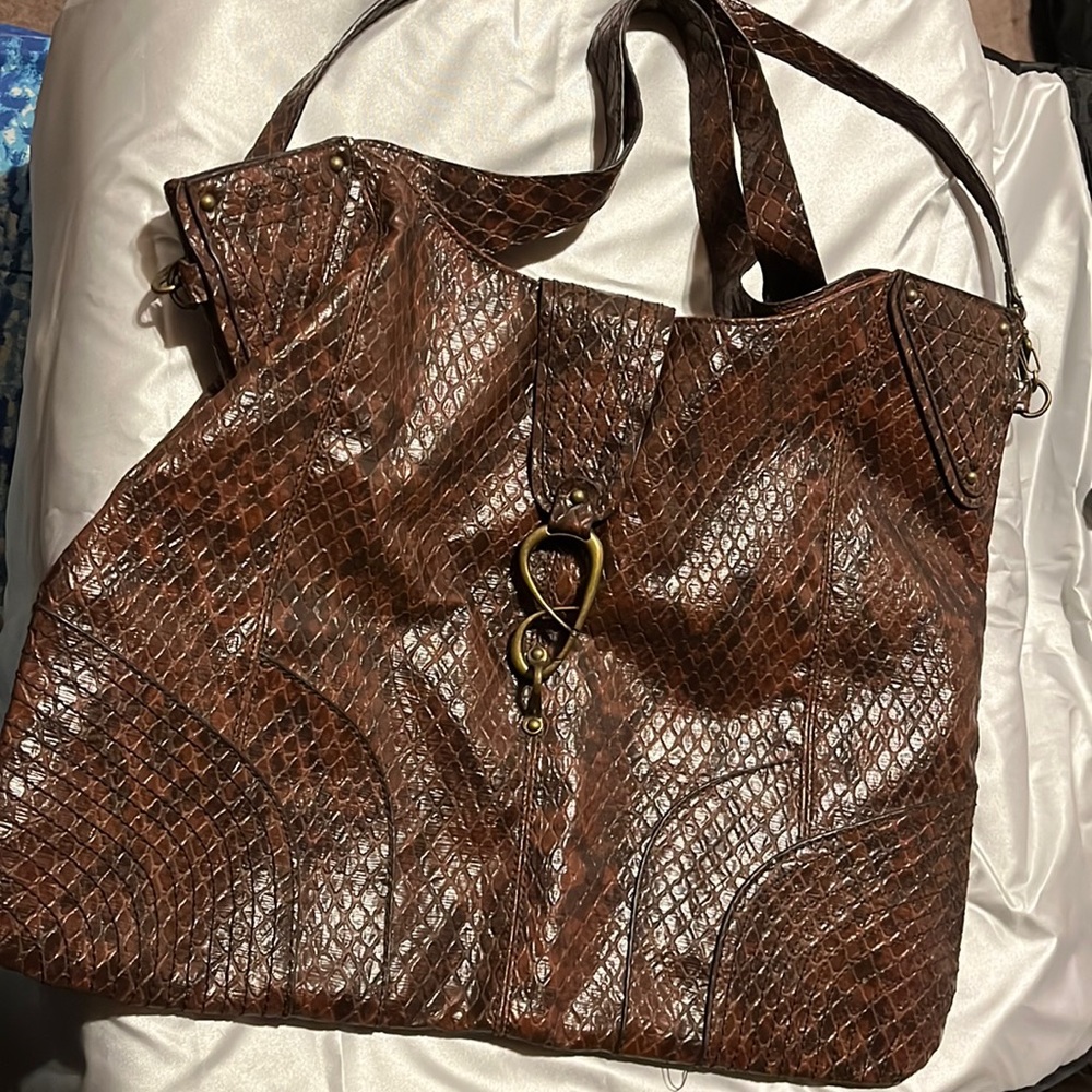 Jessica Simpson Faux Snakeskin Hobo Bag w/Leopard Print Lining